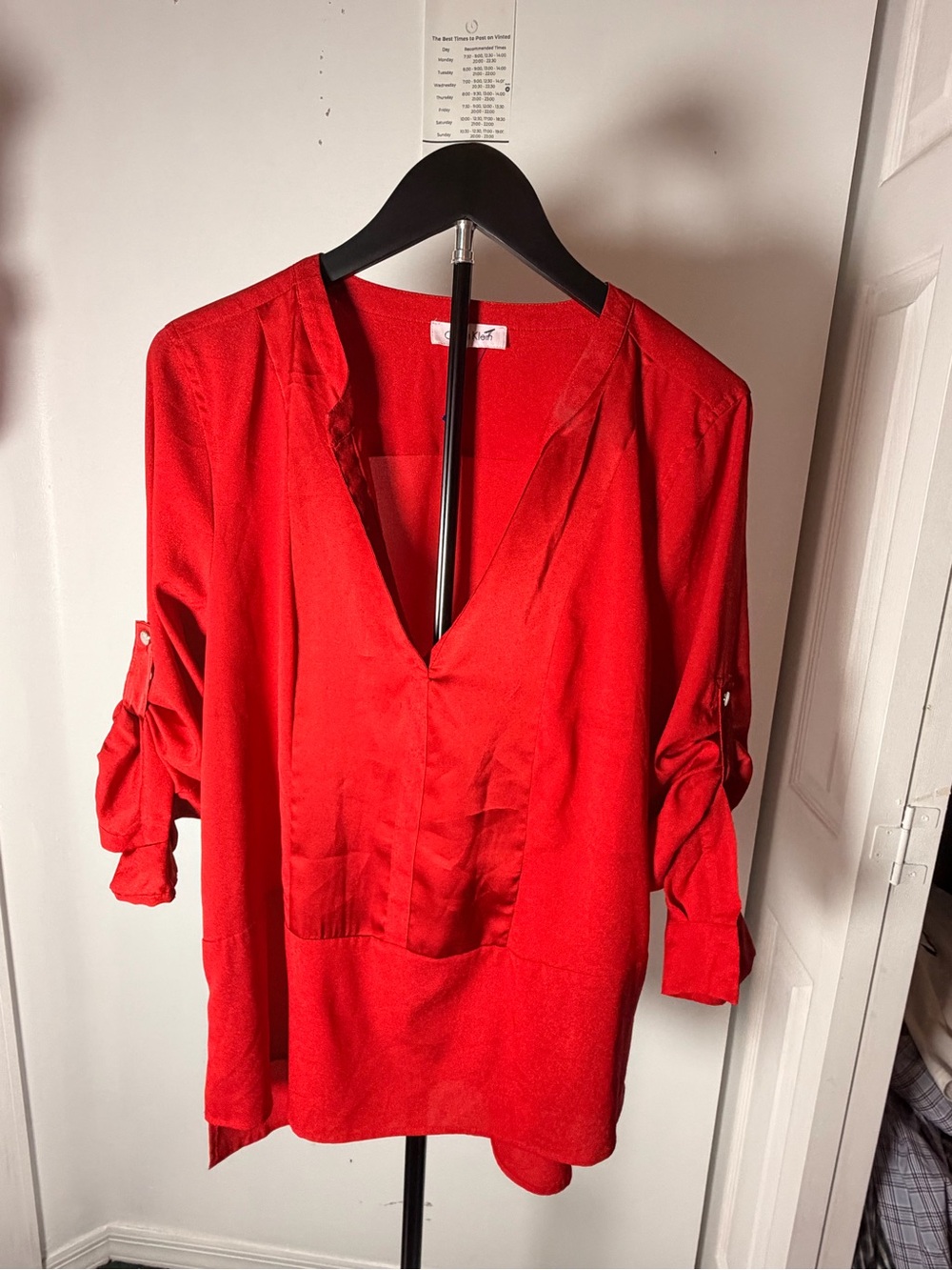 Calvin Klein Red V-Neck Tunic Blouse